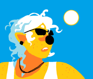 white haired man in the sun